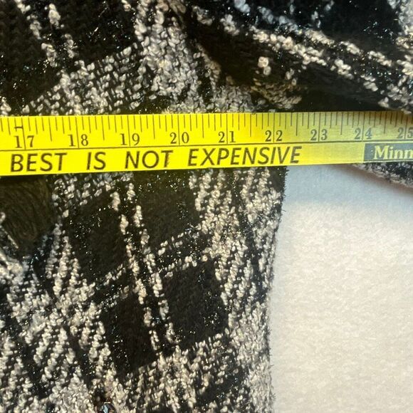 TAHARI Blazer Women’s Size 14 Black White Plaid Tweed Open Front Fringe Cropped - Picture 8 of 10